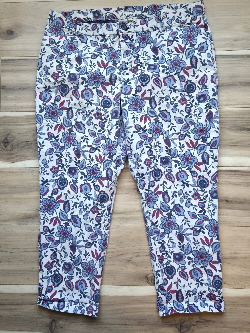 Gap Slim City Khakis Blue Burgundy Floral Print Ankle Pants Women’s Size 18R